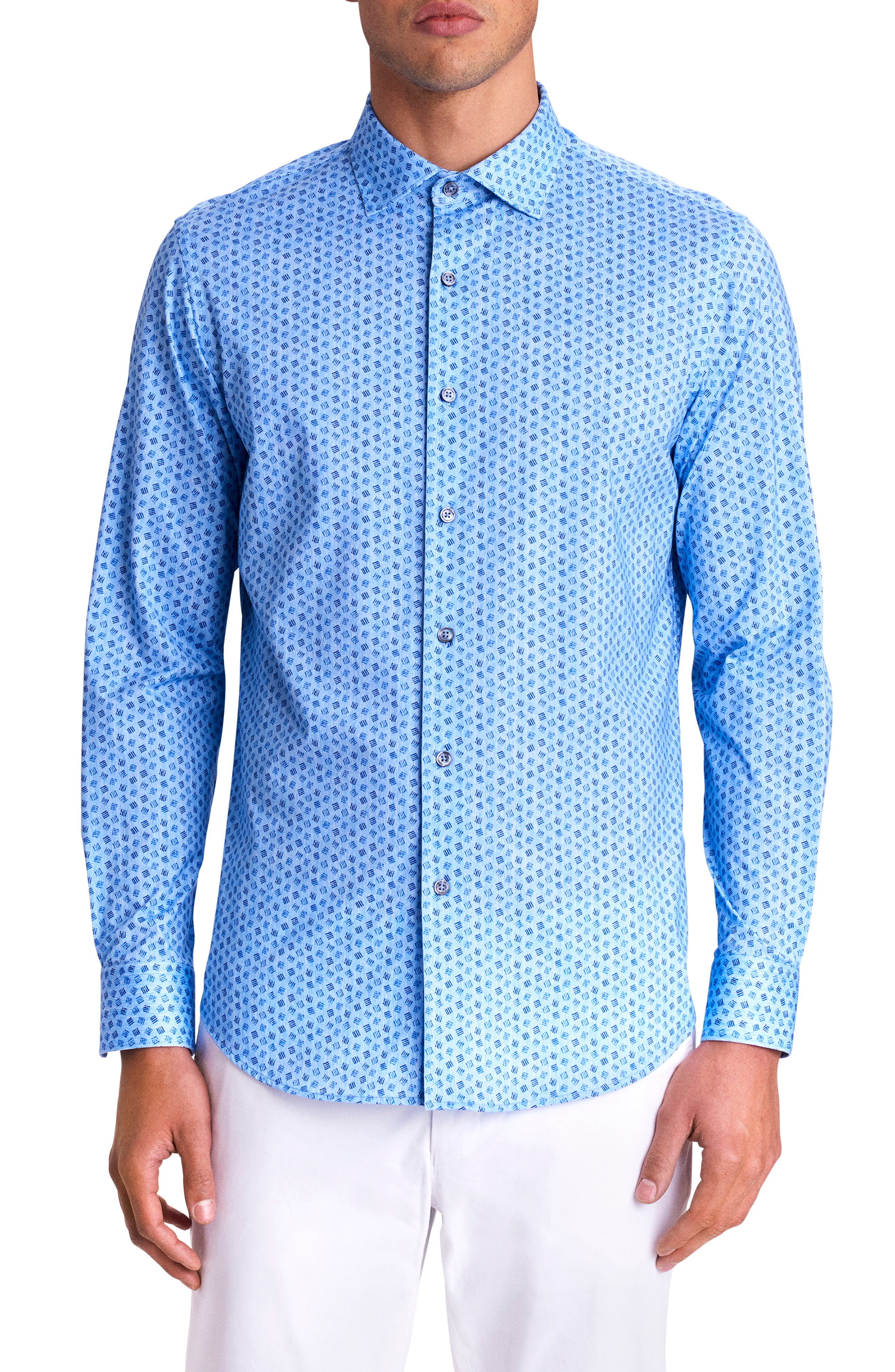 Bugatchi Seaside Square Classic Fit Long Sleeve Button Up Sport Shirt Sky Bugatchi Seaside Square Classic Fit Long Sleeve Button Up Sport Shirt Sky